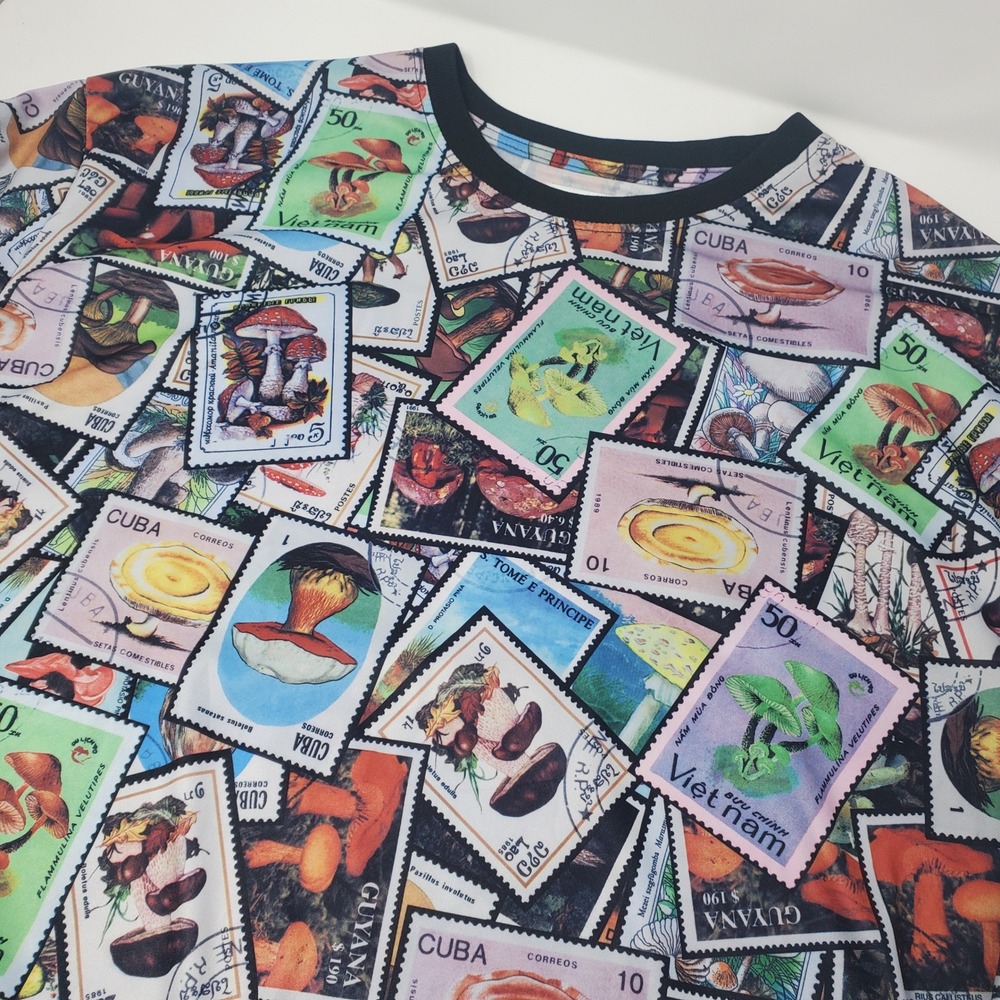 Fresh Prints of Bel-Air T-Shirt Mens 3XL Mushroom Postage Stamp Multicolor